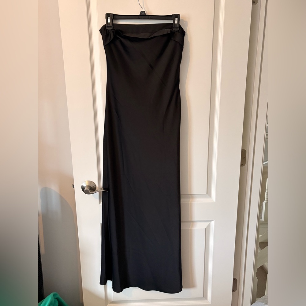 Black Strapless Satin Maxi Dress